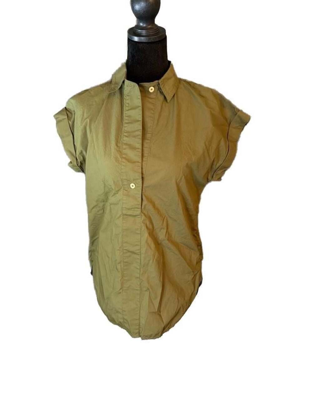J.Crew Garment-Dyed Cotton Popover Short Sleeve Shirt in Olive Green Size 2